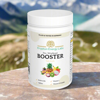 Thumbnail for A container of Krypton Energy Labs' Pre-Workout Booster - Tutti Frutti rests on a rock outdoors, flaunting its vibrant flavor. The label highlights ingredients such as amino acids, caffeine, vitamin C, and B-complex for an energy boost. The scenic mountain view in the background enhances its appeal.